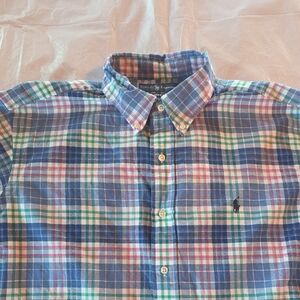 Ralph Lauren Men's Classic Fit Short Sleeve Plaid Button Down Blue Pink Green XL